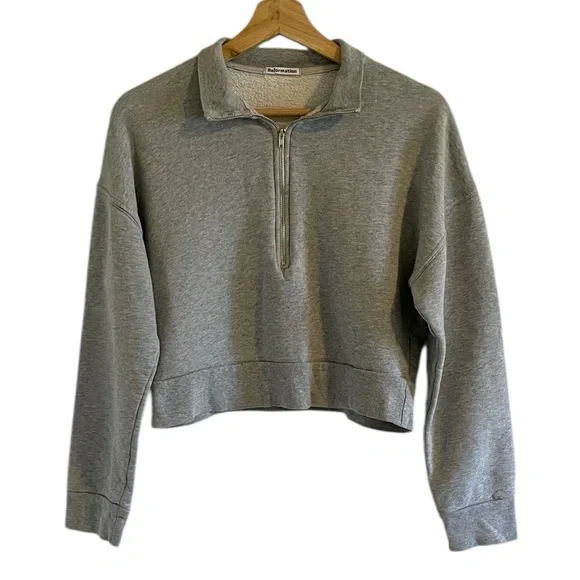 Reformation Marla Half Zip Cropped Sweatshirt Women’s‎ Size XS Gray - Picture 2 of 7